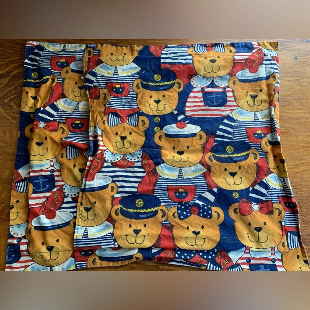 Vintage California Kids Pillow Sham Pillowcase Nautical Teddy Bears Americana